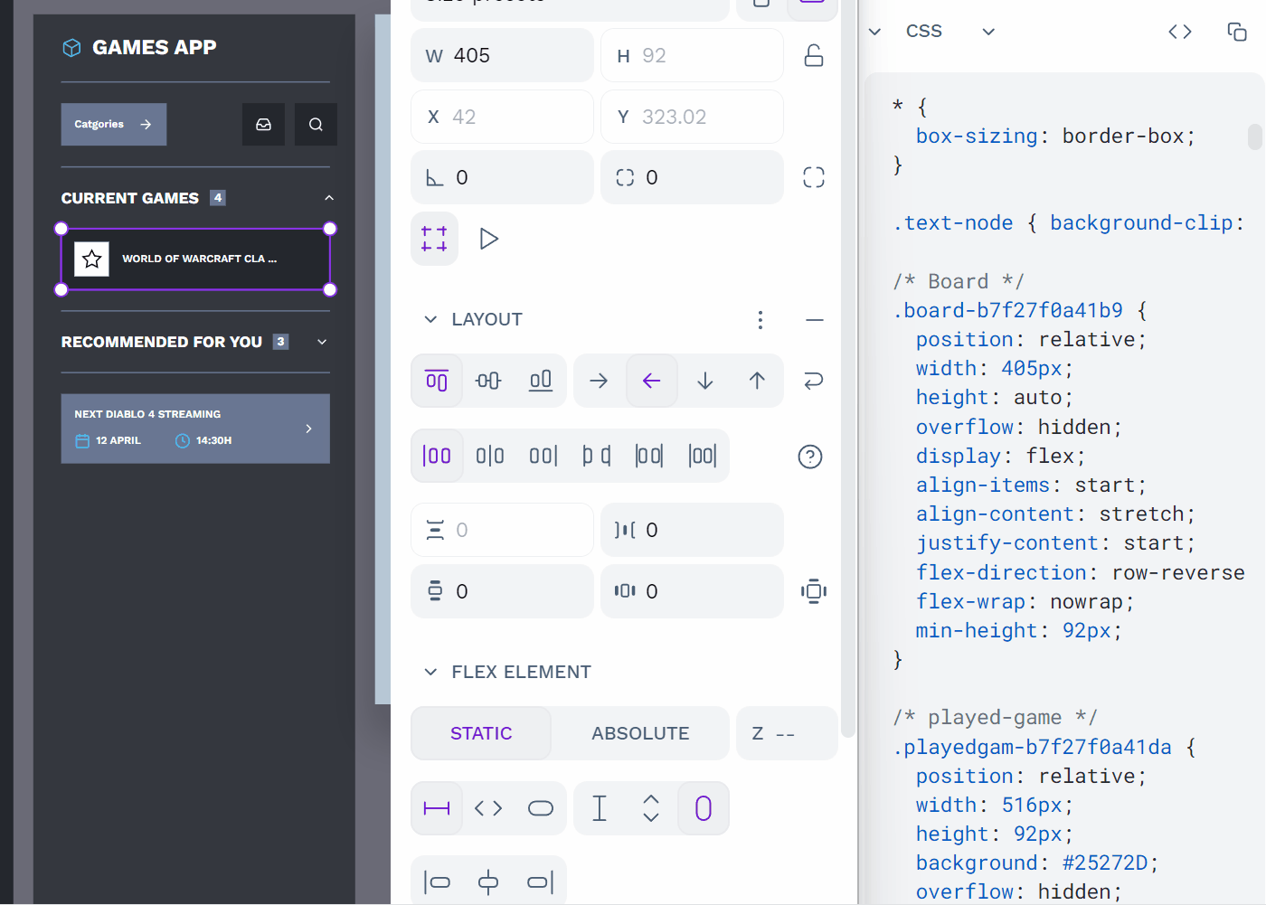 Inspecting code at Penpot