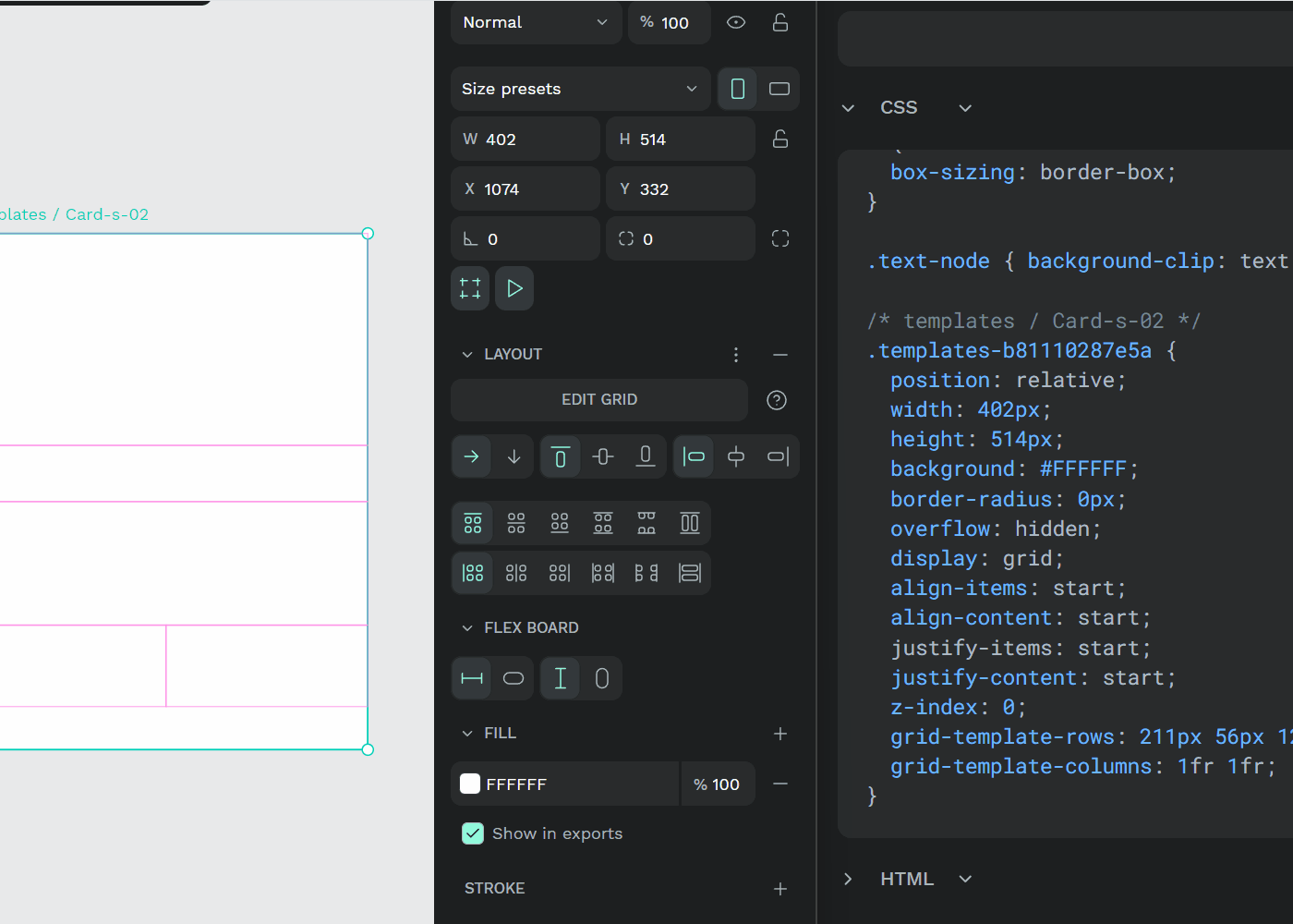 Inspecting code at Penpot